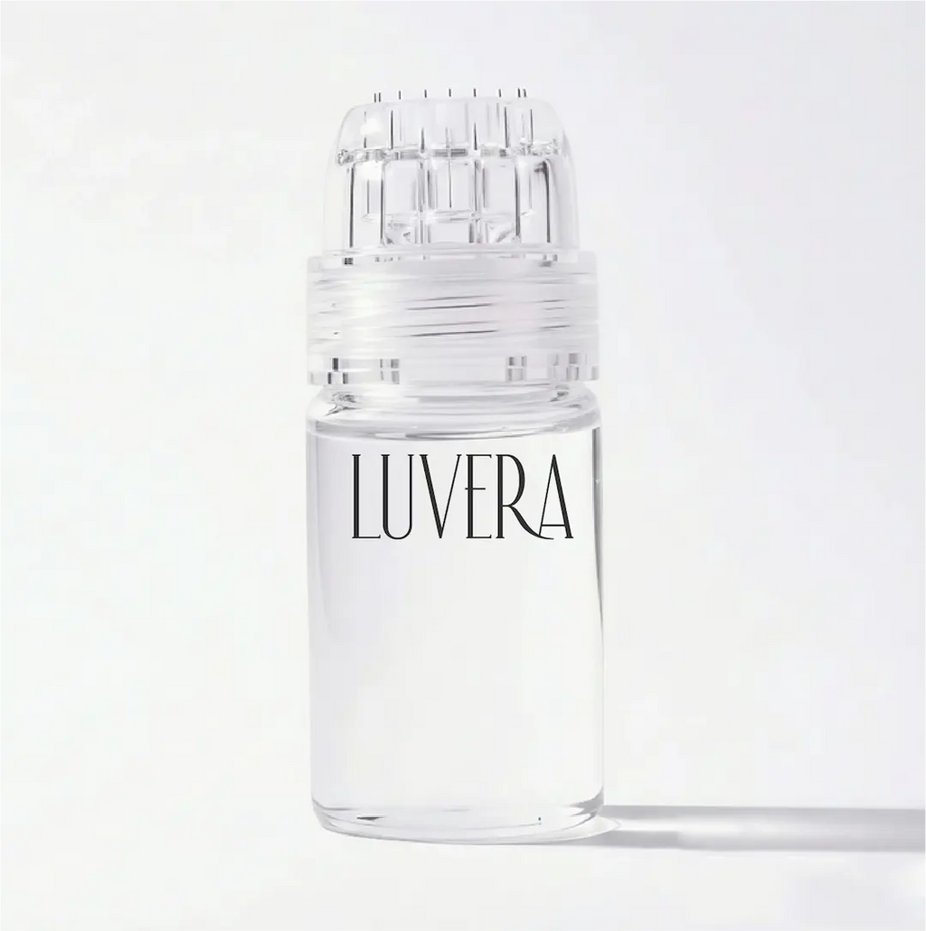 Clear bottle with 'Luvera' branding on a white background