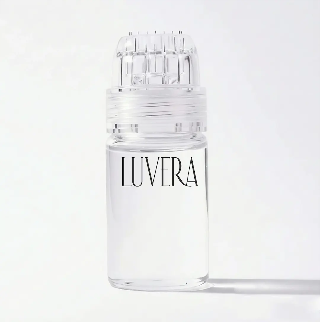 Clear bottle with 'Luvera' branding on a white background
